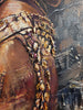 Detail of the raised beaded belt and textured gold beadwork on the Queen Tsandzile painting