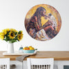 Jedidah Chck painting of Queen Ranvavalonna II of Merina aka Madagascar.    She is in tribal attire holding a cheetah, with warm colors and detailed textures  The painting is in a dining room with sunflowers, and fruit on a table.