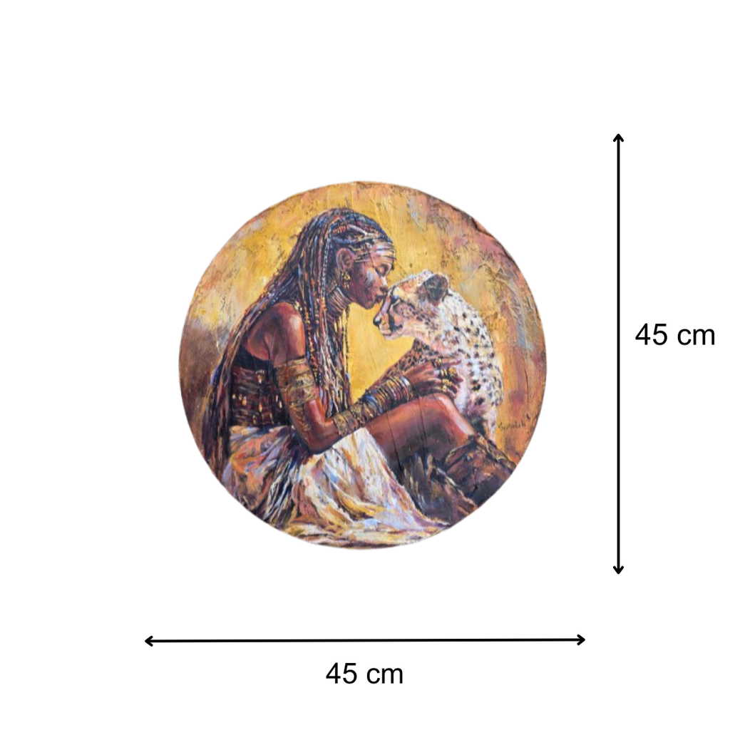 Jedidah Chick painting of Queen Ranvavalonna II of Merina aka Madagascar.    This is a Circular artwork of with dimensions indicated on a white background