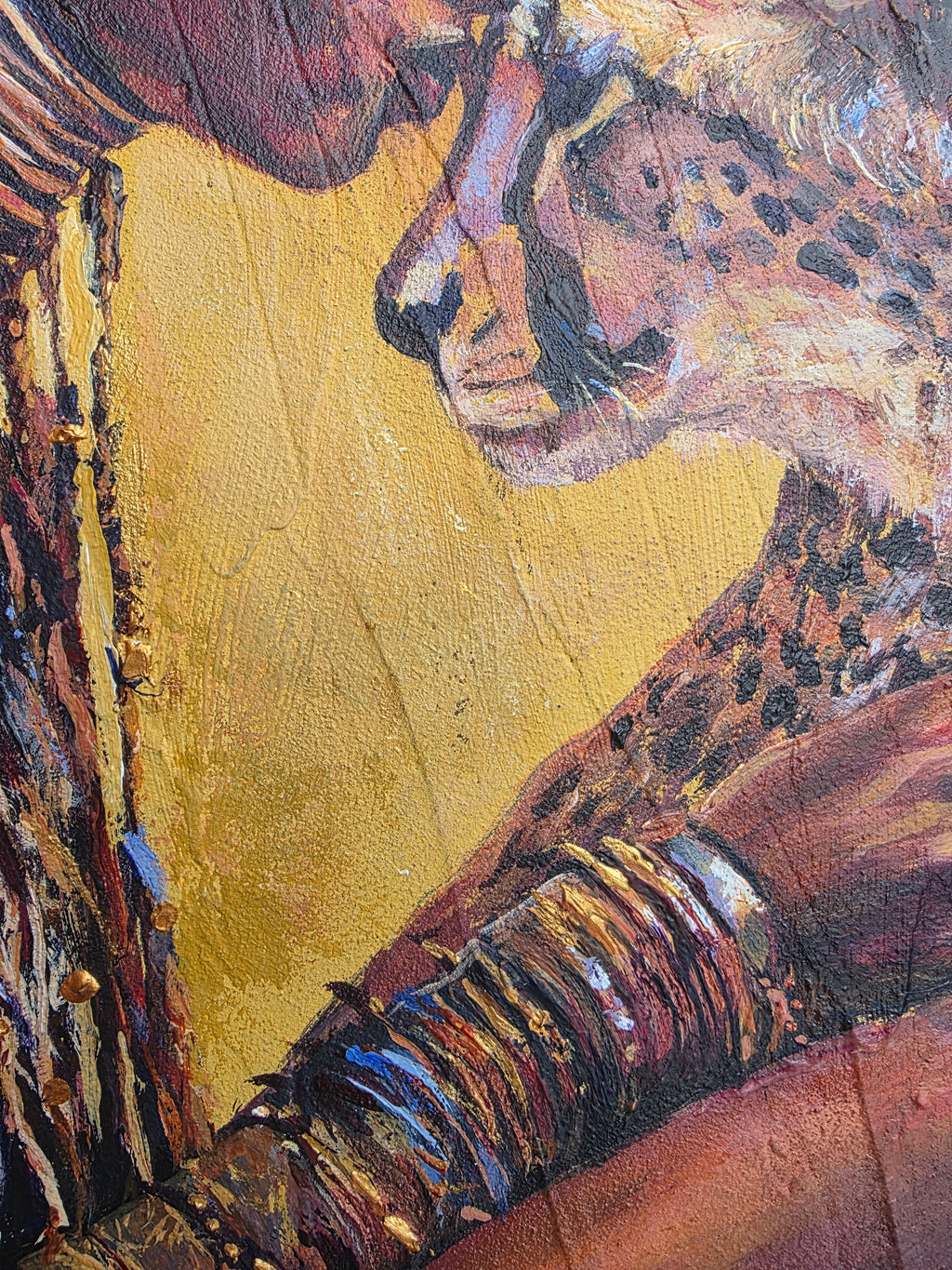 Jedidah Chick close-up of a painting with a  textured surface with earthy tones and a focus on color and texture.