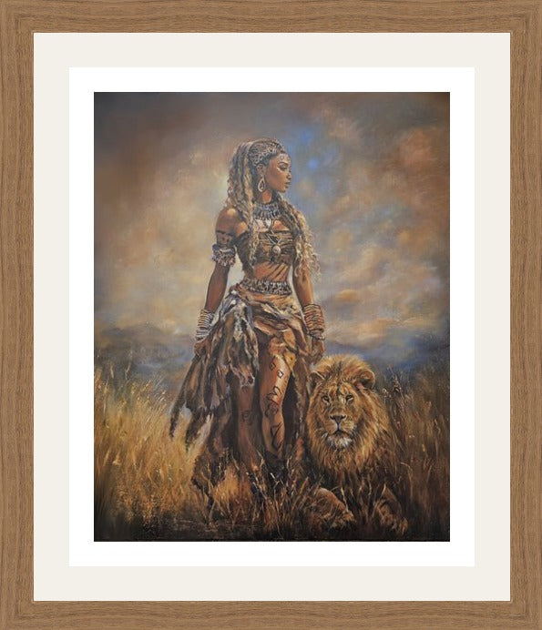 Queen Nzinga limited edition print by Jedidah Chick, shown framed with a white mount