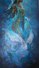 Mermaid art, underwater painting, textured art, African art work, inspired by  Rasi ya Mwana showing a glowing tail.