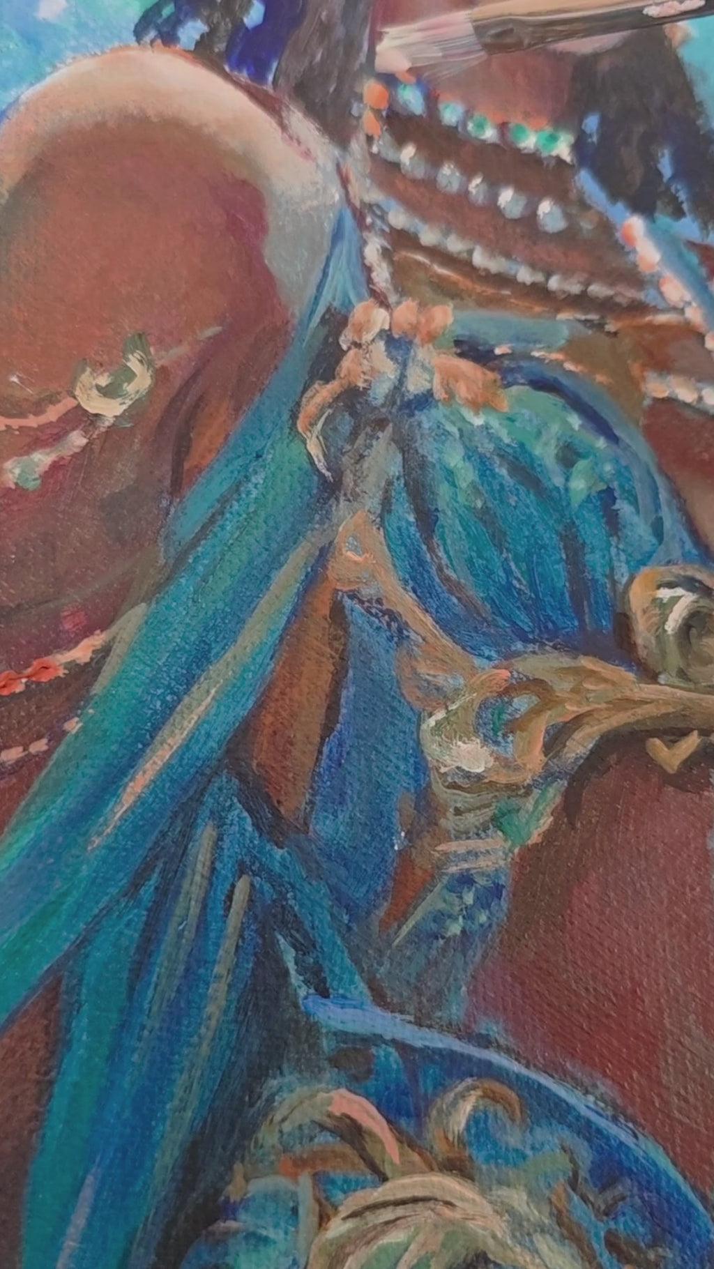 Close up video of mermaid art underwater painting, African Queen Warrior Queens  of Kenya, textured art, African artwork.